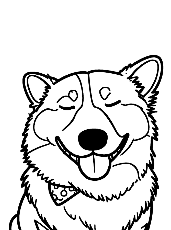 Bold coloring page of a smiling corgi