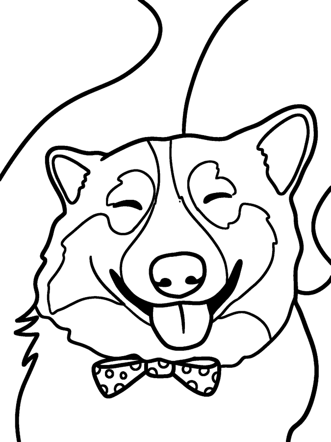 Simple coloring page of a smiling corgi